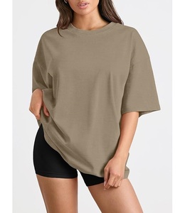 Camiseta de Mujer 100% Algodón Sólido, Manga Corta, Cuello con Hombros Caídos, Estilo Holgado, Casual, Transpirable, de Bangladesh, Superventas - Product Image 2
