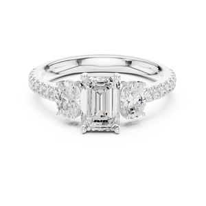 Anillo de Diamantes Cultivados en Laboratorio con Certificación IGI, Tres Piedras Ovaladas de Esmeralda, Axis Radiance, Oro 10K/14K/18K/Plata - Product Image 2