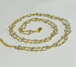 Collar de Dos Capas con Cristal Ovalado y Perla Blanca de 22 Pulgadas, Chapado en Oro, Joyería de Moda para Mujer - Product Image 2