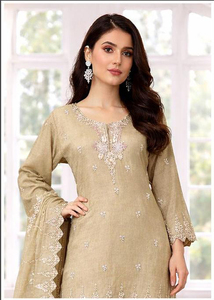 Conjunto de Salwar Kameez Beige Bordado, Ropa Tradicional India y Pakistaní con Dupatta para Ceremonia de Boda - Product Image 4