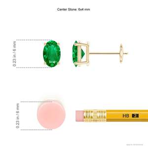 Classic Oval <b>Emerald</b> <b>Stud</b> Earrings in 14kt Yellow Gold with Minimalist Four Prong Basket Setting Gift for Girlfriend - Product Image 3