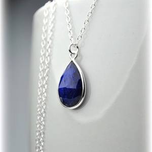 Natural Blue Sapphire Drop Pendant Handmade 925 Sterling Silver September Birthstone Necklace - Product Image 3