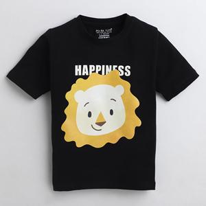 เสื้อยืดครึ่งแขนลายสิงโตแห่งความสุข-ดำ - Product Image 1