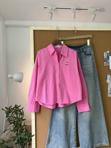 L1151059 Women's Embroidered <b>Pumpkin</b> Khaki Crop Shirt Long Sleeve Turn-Down Collar Loose Fit Casual <b>Top</b> - Product Image 6