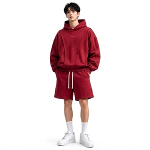 Ensemble de survêtement décontracté pour homme avec sweat à capuche et short à cordon de serrage, couleur unie, manches longues, en coton respirant, idéal pour le printemps - Product Image 2