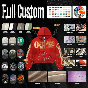 Custom Embroidered Hoodie Mens Massive 450gsm Red <b>Jumper</b> World Custom Collection Graphic Zip up Studded Boxy Fit <b>Pullover</b> Top - Product Image 5