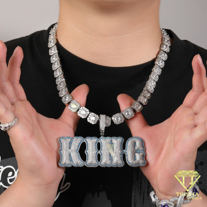KING <b>Initial</b> Pendant Necklace For Men Iced Out Crystal Cuban <b>Chain</b> Rhinestone Hip Hop Streetwear Statement Fashion Jewelry - Product Image 1