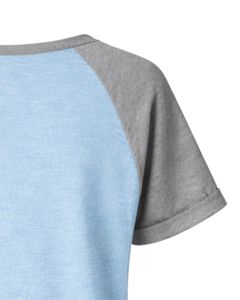 T-shirt pour femme bleu ciel gris à manches courtes, col Henley, manches raglan, en coton doux, décontracté, respirant, confortable, pour l'été et le quotidien - Product Image 3