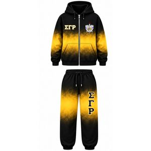 ชุดวอร์มโอเวอร์ไซส์ย้อมสีไทได ยี่ห้อ Sigma Gamma Rho สำหรับผู้หญิง สีดำทอง พร้อมฮู้ดดี้ตัวอักษรกรีกแบบกำหนดเอง กางเกงวอร์มลำลองสำหรับชมรมนักศึกษา - Product Image 1