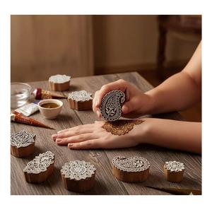 Sellos de madera de henna de forma irregular, hechos a mano, modernos y elegantes, con grabado de corte profundo, en varios tamaños, ecológicos. - Product Image 1
