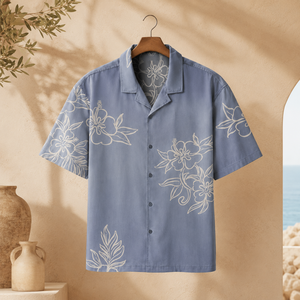 Elegant Men's Grey Blue Embroidered Cotton <b>Half</b> Sleeve <b>Shirt</b> Casual Summer Wear for Modern Buyers - Product Image 3