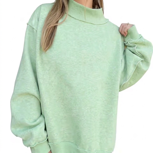 Garment Dyed Mockneck Sweatshirt Women Oversized Casual Long Sleeve Premium Cotton Fashion Apparel - Product Image 1