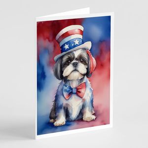 Whimsical Shih Tzu Patriotic American A7 Size <b>5x7</b> Blank Note Cards Pack of 8 with <b>Envelopes</b> - Product Image 1