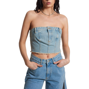 Top de Tubo de Verano Estilo Urbano Único y Moderno, Top de Mezclilla Plisado sin Mangas, Sexy y Vintage para Mujer, Colección 2026 OEM - Product Image 1