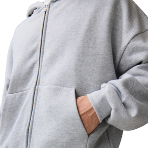 Men's Gray Hooded Zip-Up <b>Tracksuit</b> Set Full Length Loose Fit Cotton Sweatshirt Pants Casual Autumn Wear Solid Color Side Pockets - Product Image 5