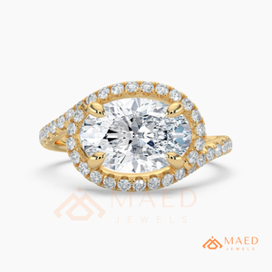 14K Yellow Gold Oval Cut Moissanite Halo Engagement <b>Ring</b> Twisted Wedding Band Luxury Bridal Jewelry USA - Product Image 5