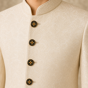 Botones de latón de lujo personalizados con esmalte negro y motivo floral de cuatro hojas en forma de cuadrifolio dorado para blazer, sherwani y traje de hombre. - Product Image 2