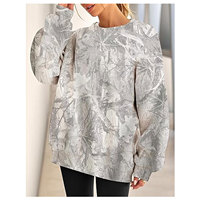 Sudadera de Camuflaje para Mujer, Estilo Oversize con Estampado Gráfico de Hoja de Arce, Cuello Redondo, Manga Larga, Estilo Y2K, Sudadera Informal para Otoño