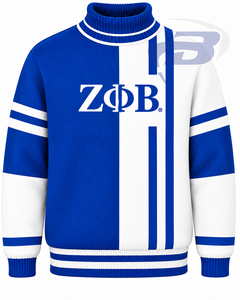 Suéter de Punto Personalizado Zeta Phi Beta para Mujer, Azul y Blanco, Manga Larga, Bloques de Color, con Escudo Bordado, Suéter ZPB - Product Image 1