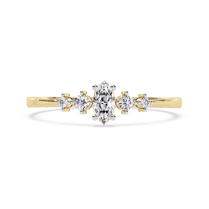 Anillo de compromiso solitario elegante con diamante de corte marquesa cultivado en laboratorio, engaste de doble punta y banda de oro de alto brillo - Product Image 1