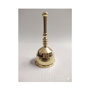 Campana de Pooja de Latón Chapado en Oro Pulido con Mango Largo, Campana de Mano Redonda de Metal con Diseño en Relieve para el Culto en el Templo del Hogar - Product Image 6