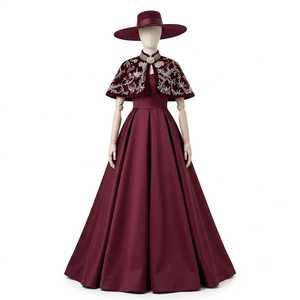 Colección de Vestidos de Noche de Diseñador: Elegantes Vestidos Formales Bordados con Capa, Chaqueta, Sombrero y Guantes a Juego, Largos hasta el Suelo, Corte en A - Product Image 2