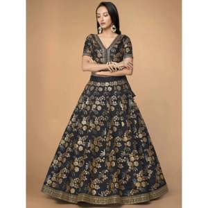 Magnetic <b>Black</b> <b>Sequin</b> Work Silk Reception Lehenga Choli for Women - Product Image 5