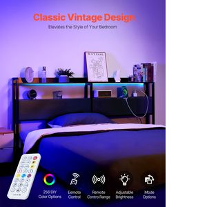 Adjustable Height <b>Headboard</b> for <b>King</b> <b>Size</b> <b>Bed</b> with 2 Shelves Storage Freestanding Charging Station Bedroom Furniture - Product Image 3
