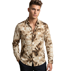 Beige Brown Mens Long Sleeve <b>Shirt</b> Button Front Modern Slim Fit Casual Eco-Friendly Quick Dry Breathable <b>Party</b> Holiday Smart - Product Image 1