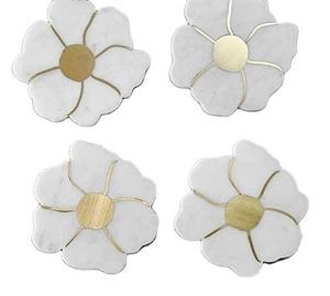 Posavasos de Mármol con Incrustaciones de Flores Multicolores, Juego de Posavasos Artesanales, Proveedor de Artículos de Mesa de Lujo - Product Image 1