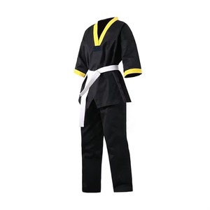Uniforme de Taekwondo noir pour homme avec bordure jaune, coupe régulière, 100% coton, vêtements d'arts martiaux durables, taille adulte - Product Image 3