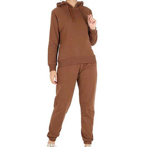 Ensemble survêtement femme en coton 100% personnalisé, coupe-vent, tricoté, imprimé, uni, décontracté, avec sweat à capuche et pantalon – Meilleur prix hiver - Product Image 1