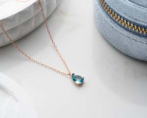Collier pendentif goutte d'eau en topaze bleue, pierre de naissance de décembre, délicat, en argent 925 plaqué or rose 14 carats, bijoux ethniques certifiés IGI - Product Image 2