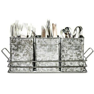 Porta Utensilios de Metal Galvanizado Estilo Rústico con 6 Compartimentos y Asa de Madera, Organizador Ovalado de Hierro para Cubiertos de Cocina - Product Image 5