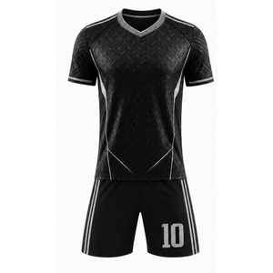 OEM Custom logo Black Soccer Uniform Set Diamond Texture Sublimated Football Jersey & shorts - <b>Athletic</b> sportswear - Product Image 2
