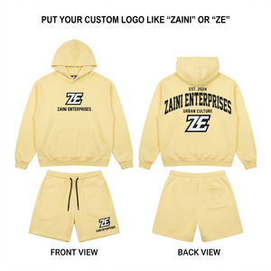 Ensemble sweat à capuche et short pour homme, en molleton de coton premium 340 GSM, respirant, avec logo personnalisé imprimé, sweat à capuche jaune et short, hiver - Product Image 1