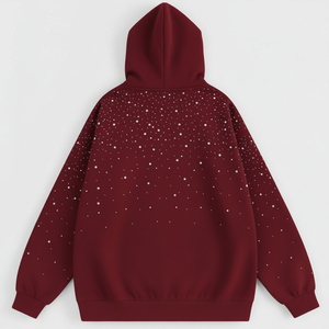 Sweat à capuche zippé pour homme, couleur unie, vintage, hiver, 100% coton, 400 GSM, poids lourd, effet vieilli, délavé à l'acide, avec strass - Product Image 2