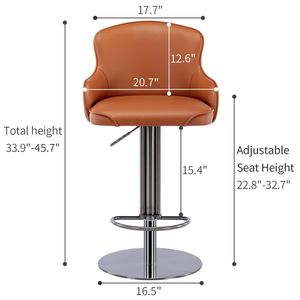 Modern Grade Black Titanium Stainless Steel Bar <b>Stools</b> with Leather Backrest Swivel <b>Adjustable</b> <b>Height</b> for Kitchen or Cou - Product Image 5