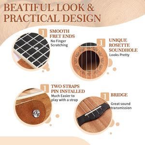 Ukulele da 23 pollici con corpo in mogano e tastiera in palissandro, include borsa in cotone, plettri (3) e chiave inglese - Accessori per strumenti musicali - Product Image 5