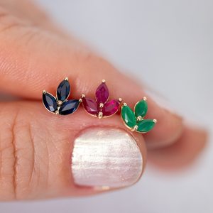 Pendientes de rubí marquesa con diseño de loto, pendientes de tres piedras en racimo, joyería fina para uso diario, regalos personalizados, plata 925, oro de 14 quilates - Product Image 6