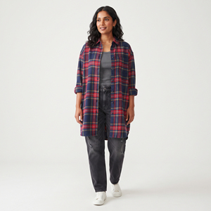 Chemise longue à carreaux pour femme, boutonnée, coupe décontractée, manches longues, haut de nuit, 100 % coton flanelle, pour femmes - Product Image 6