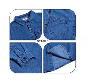 Chemise en jean à manches longues pour garçons, col mandarin, boutonnée, décontractée, couleur unie, en coton, hauts pour enfants - Product Image 5
