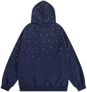 Wholesale Unisex <b>Y2K</b> All-Over Rhinestone Rain Navy Hoodie Heavy Cotton Pullover <b>Streetwear</b> OEM High Quality Hoodie Manufacturer - Product Image 2