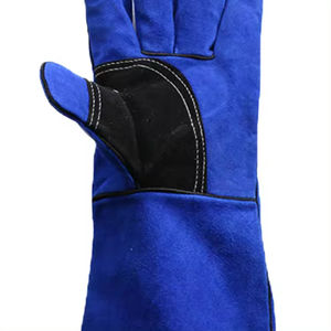 Gants de soudage en cuir de vachette anti-éclaboussures de qualité AB, personnalisables, bleus, pour le travail, prix de gros, service OEM - Product Image 3