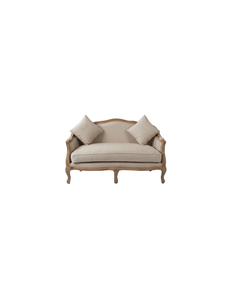 Canapé deux places rembourré en tissu crème avec accoudoirs à volutes et pieds en bois pour salon - Product Image 6