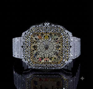 AMBER JEWELS Montre vintage de luxe unisexe en or blanc avec quartz, boîtier de 46 mm, cristal saphir, analogique, tourbillon, fermoir papillon, bracelet - Product Image 2