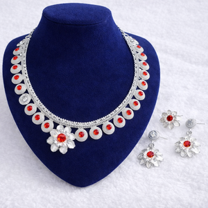 Conjunto de Collar y Pendientes con Colgante Triangular de Cuentas Chapado en Oro Tradicional para Bodas y Fiestas, Joyería de Imitación Moderna A-23025 - Product Image 4