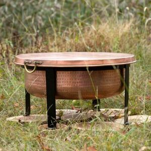 Brasero décoratif en cuivre pour extérieur, bol artisanal en métal, centre de chauffage élégant, ornement de jardin et de patio pour l'aménagement extérieur moderne - Product Image 2