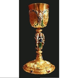 Calice en laiton doré, très demandé, personnalisable avec gravure, fait main, de haute qualité, pour la liturgie. - Product Image 1