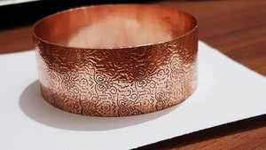 Handcrafted Embossed <b>Copper</b> Cuff <b>Bangle</b> Wide Statement Bracelet Artisan Floral Pattern Jewelry Elegant Gift For Women - Product Image 2